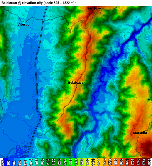 Zoom OUT 2x Belalcázar, Colombia elevation map