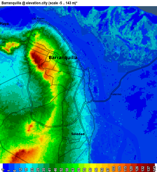 Zoom OUT 2x Barranquilla, Colombia elevation map