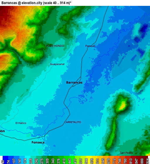 Zoom OUT 2x Barrancas, Colombia elevation map