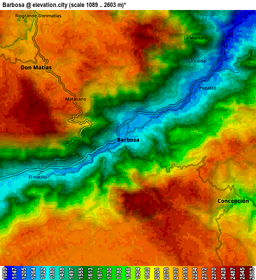 Zoom OUT 2x Barbosa, Colombia elevation map