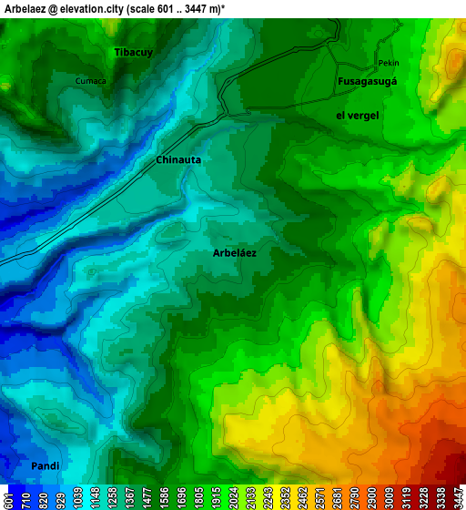 Zoom OUT 2x Arbeláez, Colombia elevation map