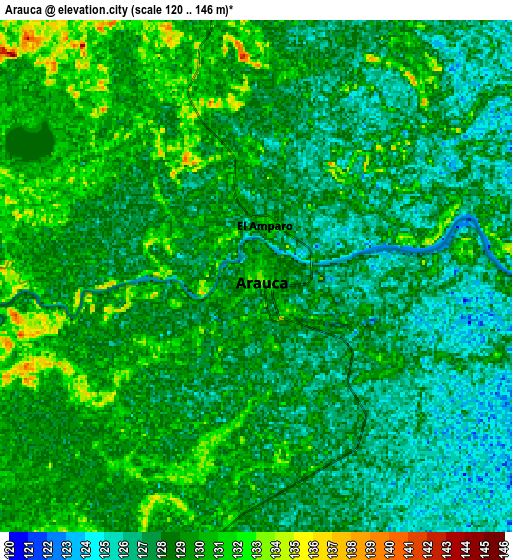 Zoom OUT 2x Arauca, Colombia elevation map