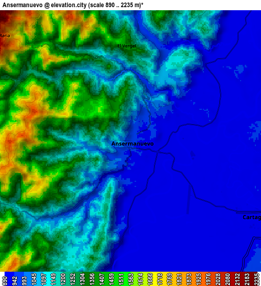 Zoom OUT 2x Ansermanuevo, Colombia elevation map