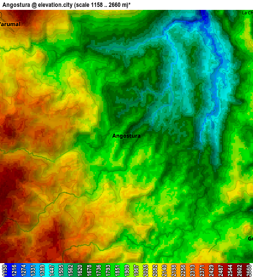 Zoom OUT 2x Angostura, Colombia elevation map