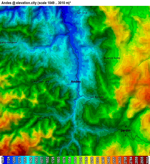 Zoom OUT 2x Andes, Colombia elevation map