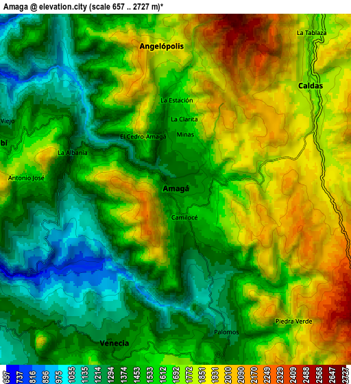 Zoom OUT 2x Amagá, Colombia elevation map