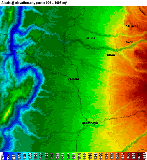Zoom OUT 2x Alcalá, Colombia elevation map