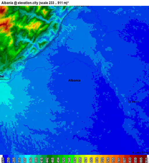 Zoom OUT 2x Albania, Colombia elevation map