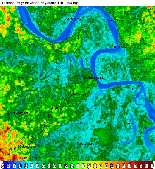 Zoom OUT 2x Yurimaguas, Peru elevation map