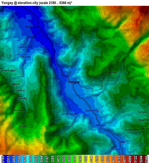Zoom OUT 2x Yungay, Peru elevation map