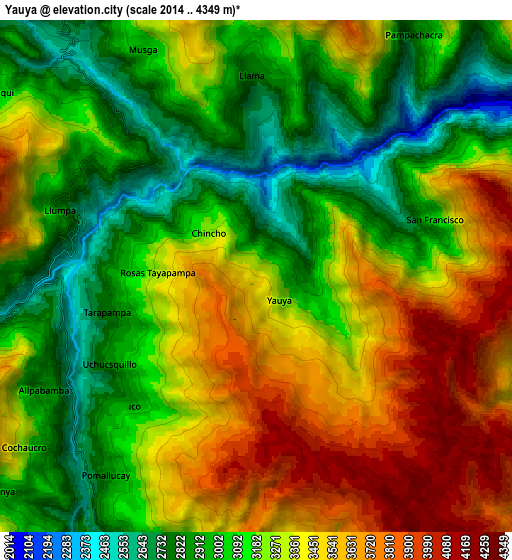 Zoom OUT 2x Yauya, Peru elevation map