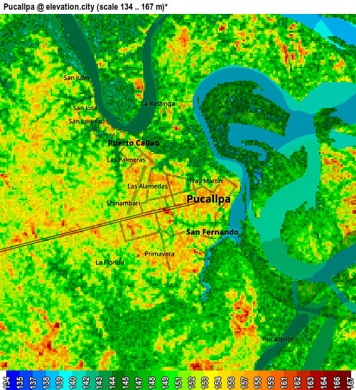 Zoom OUT 2x Pucallpa, Peru elevation map