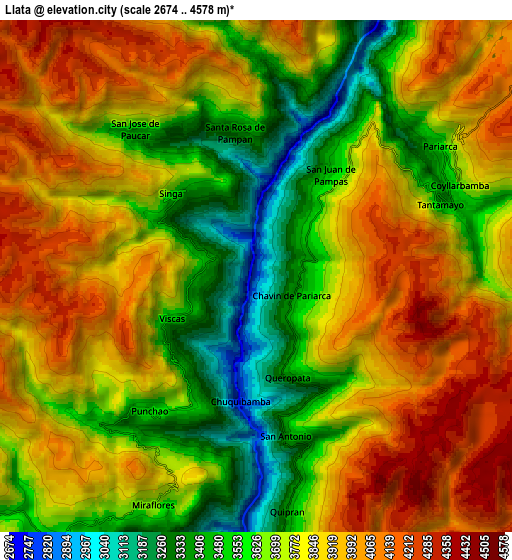 Zoom OUT 2x Llata, Peru elevation map