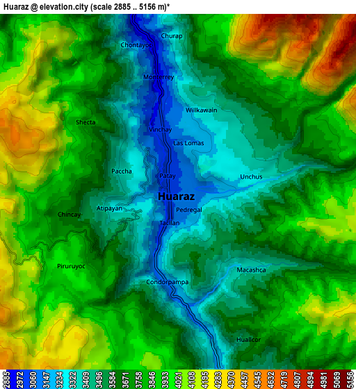 Zoom OUT 2x Huaraz, Peru elevation map