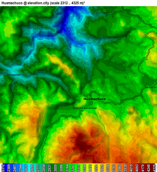 Zoom OUT 2x Huamachuco, Peru elevation map