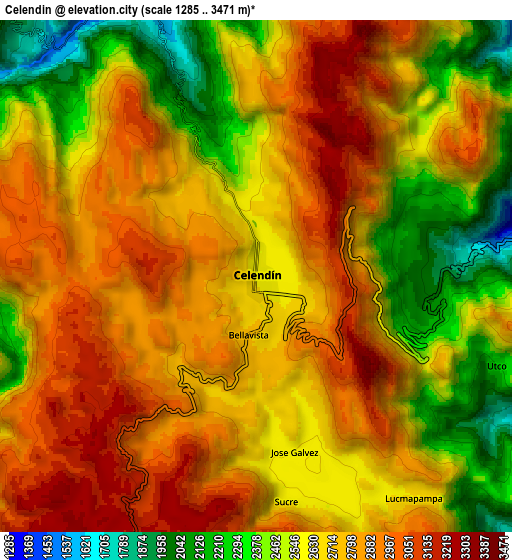 Zoom OUT 2x Celendín, Peru elevation map