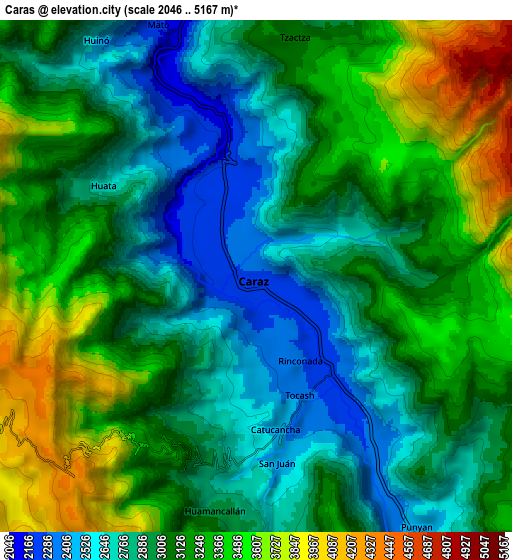 Zoom OUT 2x Carás, Peru elevation map