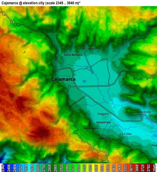 Zoom OUT 2x Cajamarca, Peru elevation map