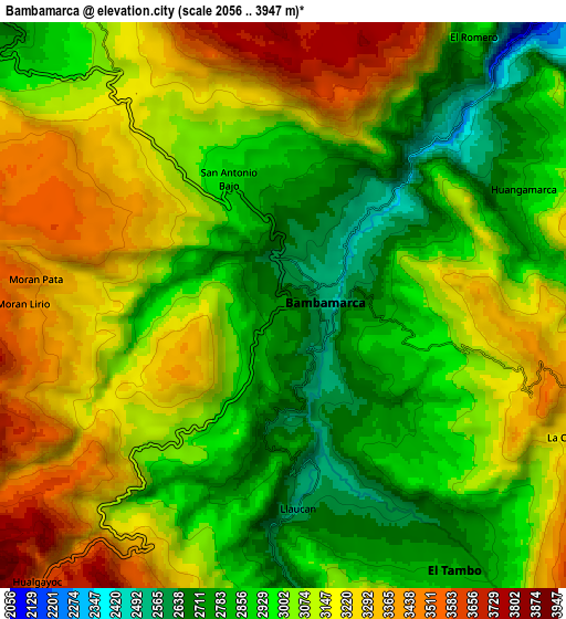 Zoom OUT 2x Bambamarca, Peru elevation map