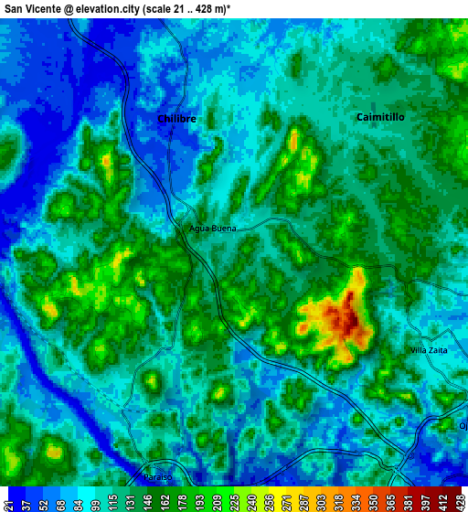 Zoom OUT 2x San Vicente, Panama elevation map