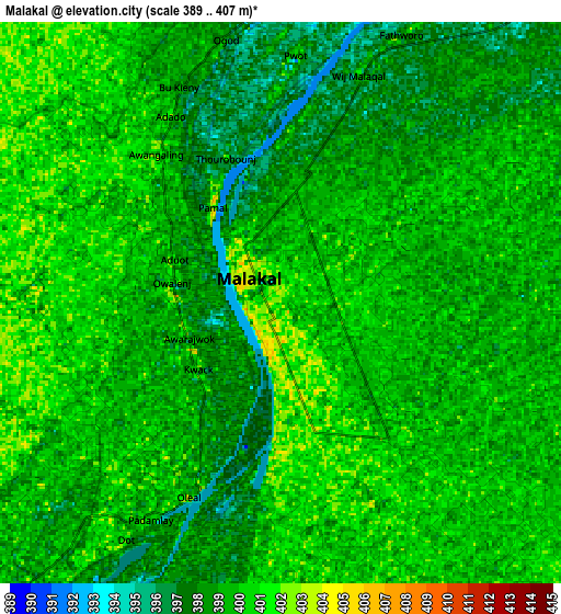Zoom OUT 2x Malakal, South Sudan elevation map