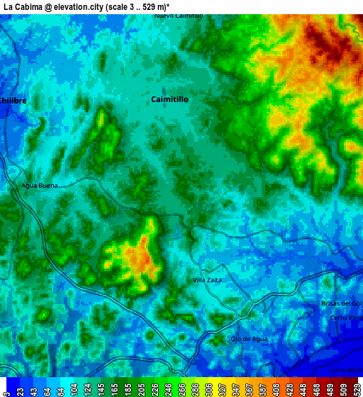 Zoom OUT 2x La Cabima, Panama elevation map