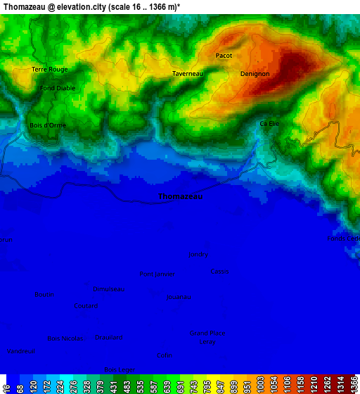 Zoom OUT 2x Thomazeau, Haiti elevation map