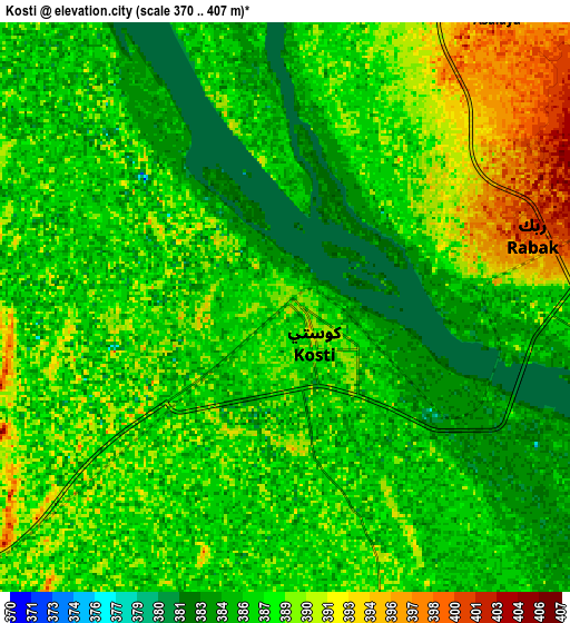 Zoom OUT 2x Kosti, Sudan elevation map