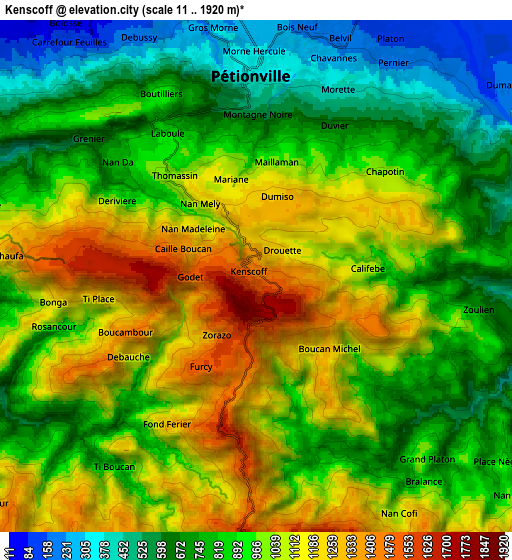 Zoom OUT 2x Kenscoff, Haiti elevation map