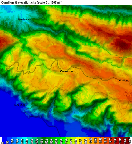 Zoom OUT 2x Cornillon, Haiti elevation map