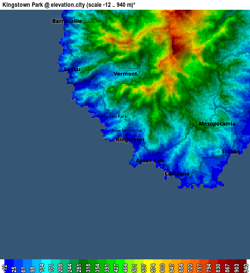 Zoom OUT 2x Kingstown Park, Saint Vincent and the Grenadines elevation map