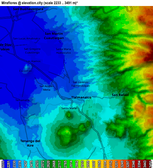 Zoom OUT 2x Miraflores, Mexico elevation map