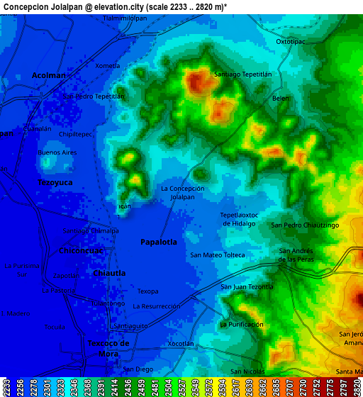 Zoom OUT 2x Concepción Jolalpan, Mexico elevation map