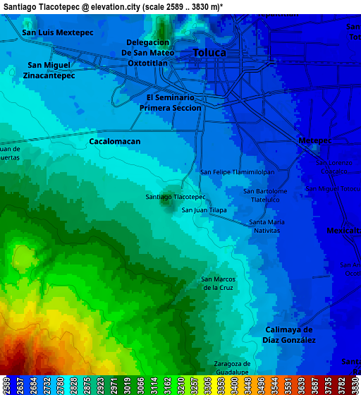 Zoom OUT 2x Santiago Tlacotepec, Mexico elevation map