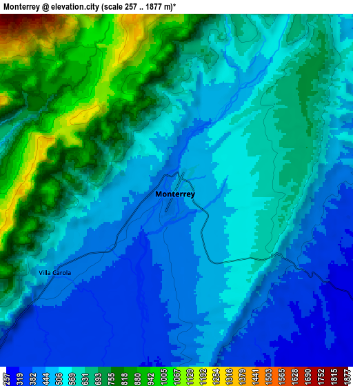 Zoom OUT 2x Monterrey, Colombia elevation map