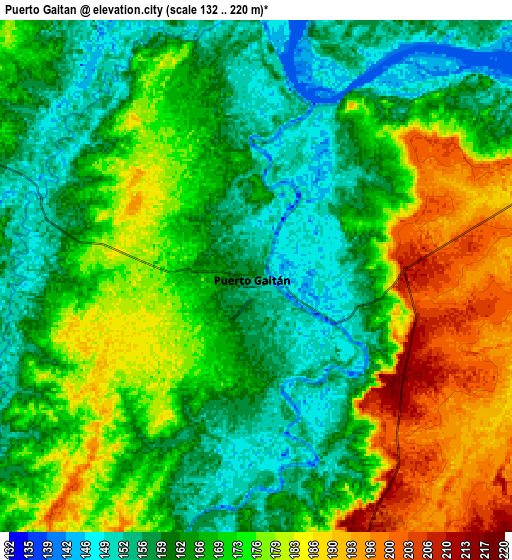 Zoom OUT 2x Puerto Gaitán, Colombia elevation map