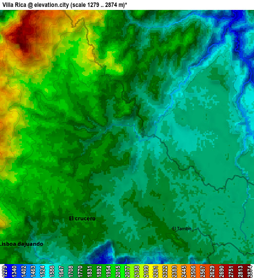 Zoom OUT 2x Villa Rica, Colombia elevation map