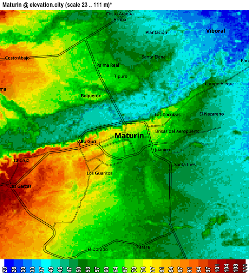 Zoom OUT 2x Maturín, Venezuela elevation map
