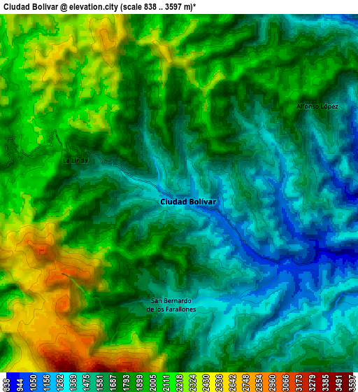 Zoom OUT 2x Ciudad Bolívar, Colombia elevation map