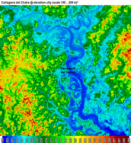 Zoom OUT 2x Cartagena del Chairá, Colombia elevation map