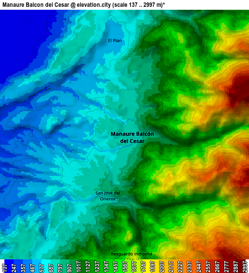 Zoom OUT 2x Manaure Balcón del Cesar, Colombia elevation map