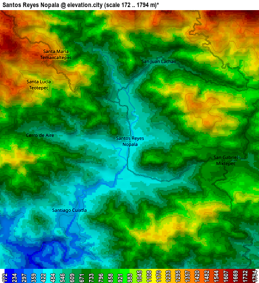 Zoom OUT 2x Santos Reyes Nopala, Mexico elevation map