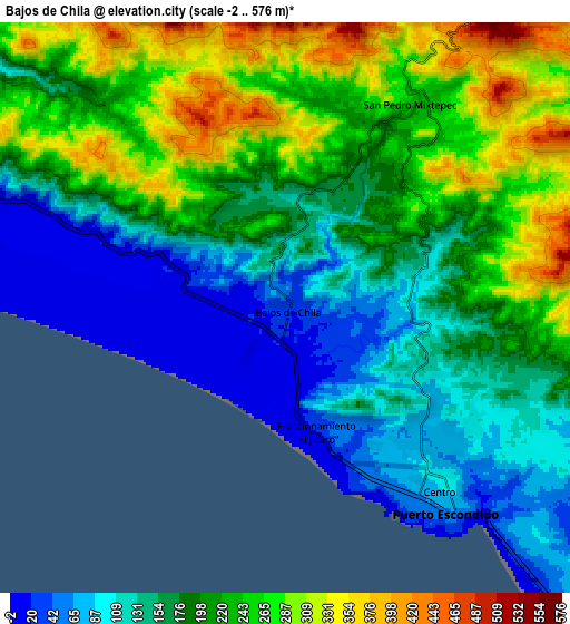 Zoom OUT 2x Bajos de Chila, Mexico elevation map