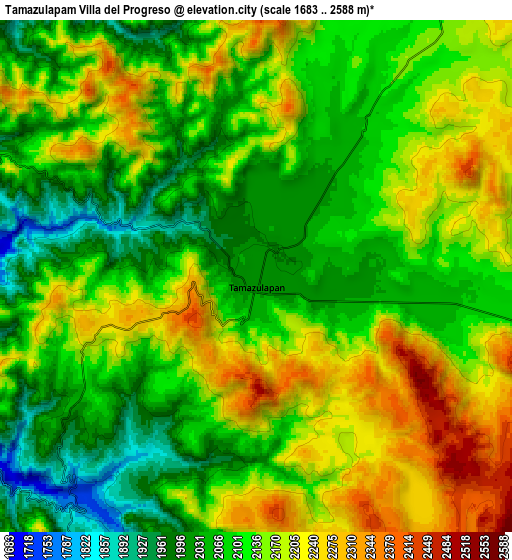 Zoom OUT 2x Tamazulapam Villa del Progreso, Mexico elevation map