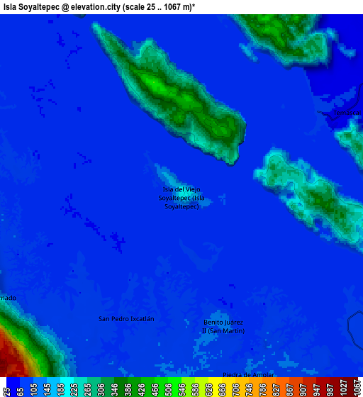 Zoom OUT 2x Isla Soyaltepec, Mexico elevation map