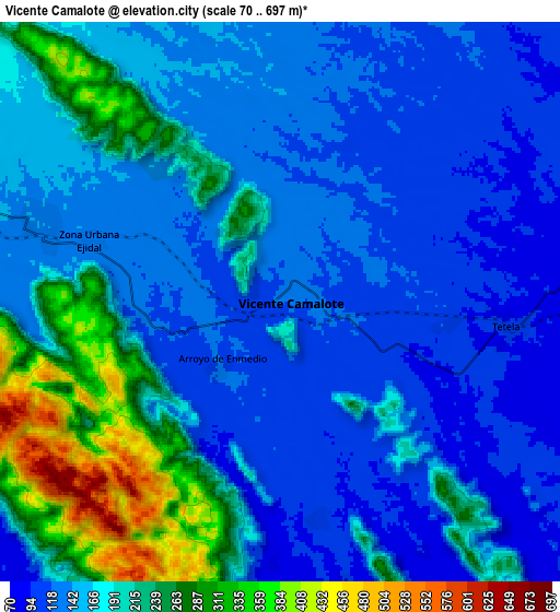 Zoom OUT 2x Vicente Camalote, Mexico elevation map