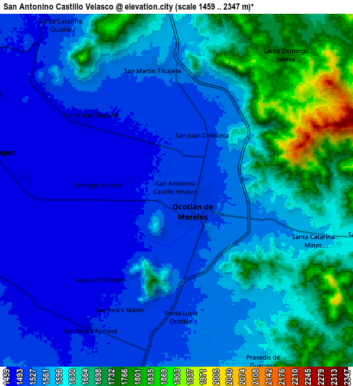 Zoom OUT 2x San Antonino Castillo Velasco, Mexico elevation map