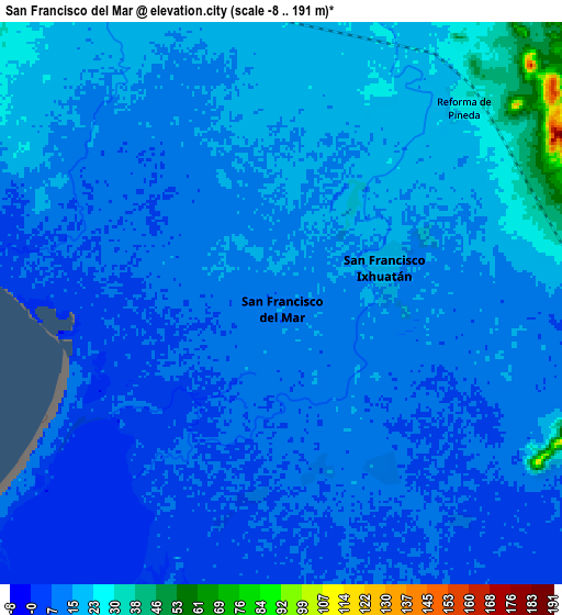 Zoom OUT 2x San Francisco del Mar, Mexico elevation map