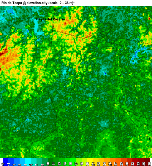 Zoom OUT 2x Río de Teapa, Mexico elevation map