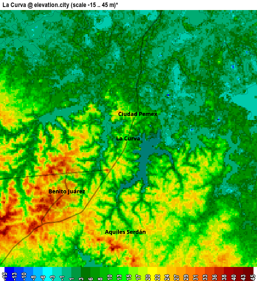 Zoom OUT 2x La Curva, Mexico elevation map